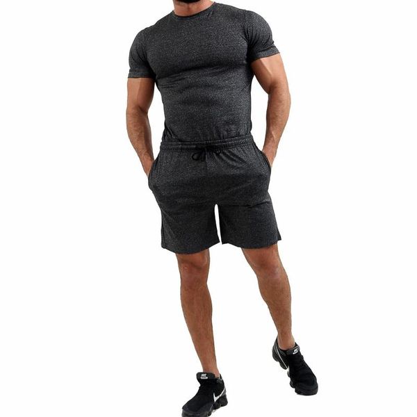 men's sport set solid color drawing elastic band shorts round neck short sleeve shirt gym workout bodybuilding training set, Gray
men's sport set solid color drawing elastic band shorts round neck short sleeve shirt gym workout bodybuilding training set, Gray