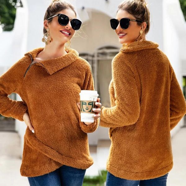 women's winter irregular warm plush pullover solid color long sleeve slim shirt, White;black
women's winter irregular warm plush pullover solid color long sleeve slim shirt, White;black