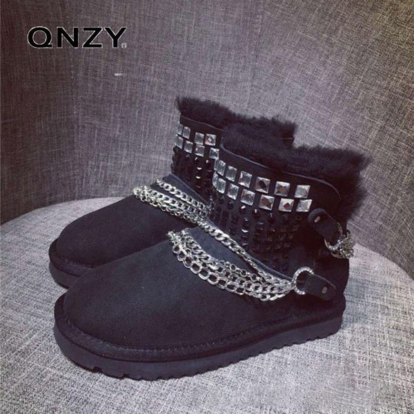 qnzy 100%natural sheep fur one rhinestone snow boots female metal chain buckle short boots winter warm shoes, Black
qnzy 100%natural sheep fur one rhinestone snow boots female metal chain buckle short boots winter warm shoes, Black