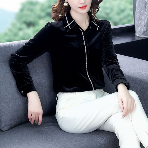fashion black velvet women shirt spring elegant office work formal blouses turn down collar long sleeve chemise femme, White
fashion black velvet women shirt spring elegant office work formal blouses turn down collar long sleeve chemise femme, White