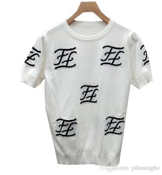 2020 explosive jacquard f letter pattern short-sleeved women's round neck thin sweater shirt, White
2020 explosive jacquard f letter pattern short-sleeved women's round neck thin sweater shirt, White
