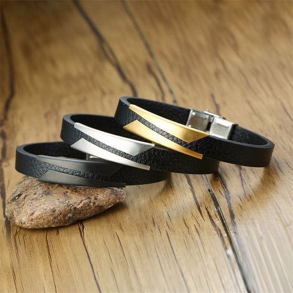cuff 3pcs/pack classic men's leather bracelet stainless steel bar fashion male gents homme accessories, White
cuff 3pcs/pack classic men's leather bracelet stainless steel bar fashion male gents homme accessories, White