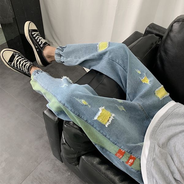2020 spring and summer new jeans men's trend casual beam feet pants youth hole patch denim nine points pants, Blue
2020 spring and summer new jeans men's trend casual beam feet pants youth hole patch denim nine points pants, Blue