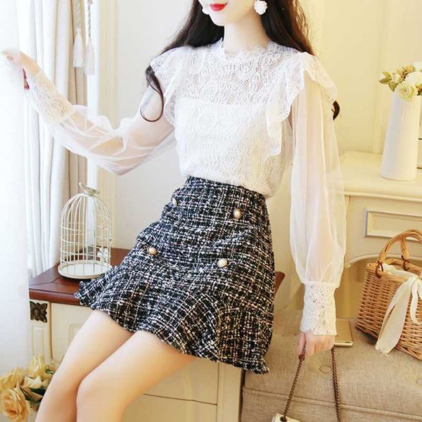 2020 korean 2 piece set women lace blouse mini skirt set two piece women autumn elegant two outfits for, Gray
2020 korean 2 piece set women lace blouse mini skirt set two piece women autumn elegant two outfits for, Gray