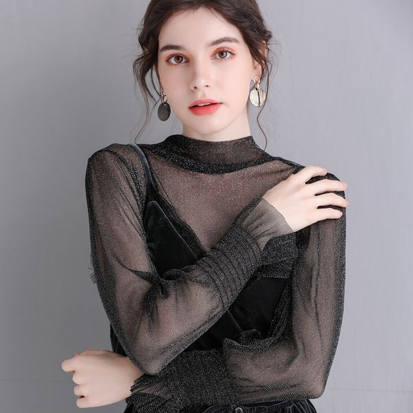 women's lace inside flare sleeve tulle hollow ruffled retro elastic t-shirt women's clothing, White
women's lace inside flare sleeve tulle hollow ruffled retro elastic t-shirt women's clothing, White