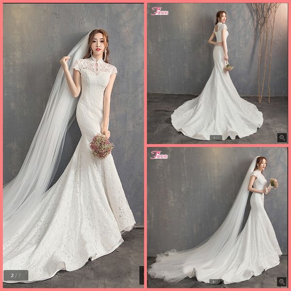 2019 new arrival mermaid white lace high neck wedding dress cap sleeve lace appliques beaded wedding gowns robe de mariage
2019 new arrival mermaid white lace high neck wedding dress cap sleeve lace appliques beaded wedding gowns robe de mariage
