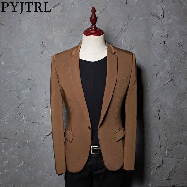 pyjtrl brand fashion casual leisure brown suit jacket coat men blazer slim fit designs masculino stage costumes for singers, White;black
pyjtrl brand fashion casual leisure brown suit jacket coat men blazer slim fit designs masculino stage costumes for singers, White;black