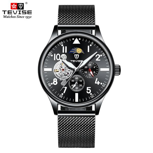 tevise men automatic mechanical watch black full steel tourbillon wristwatch moon phase chronograph male clock, Slivery;brown
tevise men automatic mechanical watch black full steel tourbillon wristwatch moon phase chronograph male clock, Slivery;brown