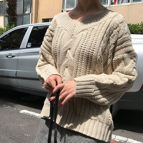 new style korean style women sweater all-match loose knitted pullover v neck women winter jumper, White;black
new style korean style women sweater all-match loose knitted pullover v neck women winter jumper, White;black