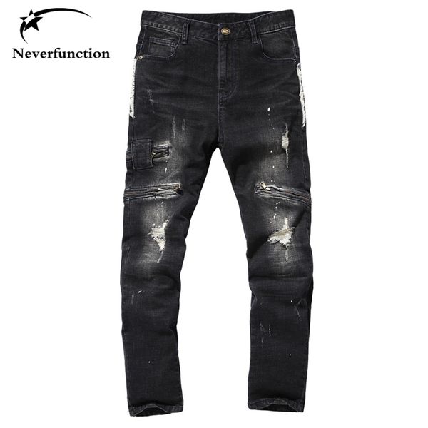 men's jeans men skinny tide washed black slim male denim joggers biker homme hip hop ripped distressed moto pants for man, Blue
men's jeans men skinny tide washed black slim male denim joggers biker homme hip hop ripped distressed moto pants for man, Blue