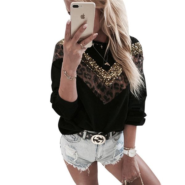 women sequined t-shirt autumn casual knitted leopard patchwork ladies jumper blouse long sleeve o neck slim women, White;red
women sequined t-shirt autumn casual knitted leopard patchwork ladies jumper blouse long sleeve o neck slim women, White;red