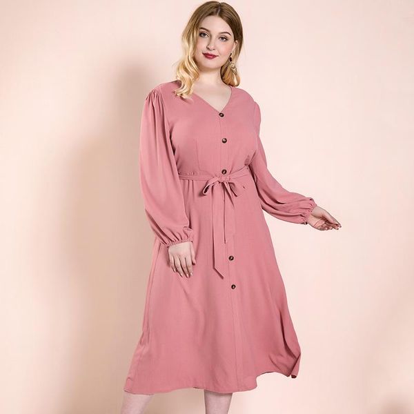 xl-4xl autumn long sleeve large size dress pink v-neck lace up casual long dress women button casual plus size dresses outfits, Black;gray
xl-4xl autumn long sleeve large size dress pink v-neck lace up casual long dress women button casual plus size dresses outfits, Black;gray