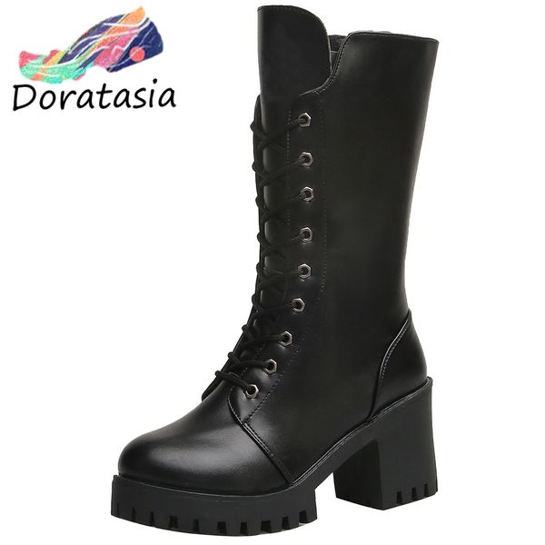 doratasia new elegant girls fashion zip cross tied mid calf boots women high chunky heels boots party office shoes woman, Black
doratasia new elegant girls fashion zip cross tied mid calf boots women high chunky heels boots party office shoes woman, Black