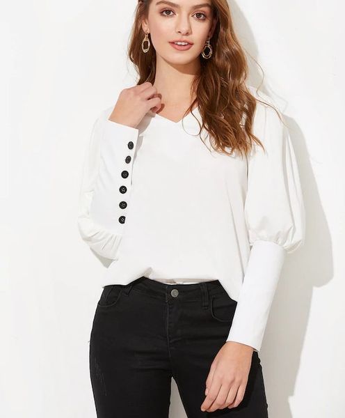 puff sleeve women blouse shirt button white v neck spring elegant office lady streetwear blusas women shirts
puff sleeve women blouse shirt button white v neck spring elegant office lady streetwear blusas women shirts