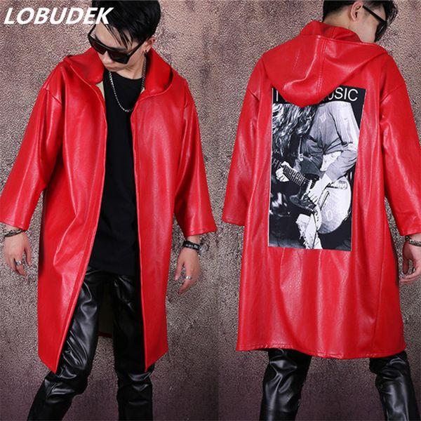 bar nightclub male singer faux leather long coat costume red pu leather hooded cloak punk style fur overcoat hip hop outerwear, Black
bar nightclub male singer faux leather long coat costume red pu leather hooded cloak punk style fur overcoat hip hop outerwear, Black