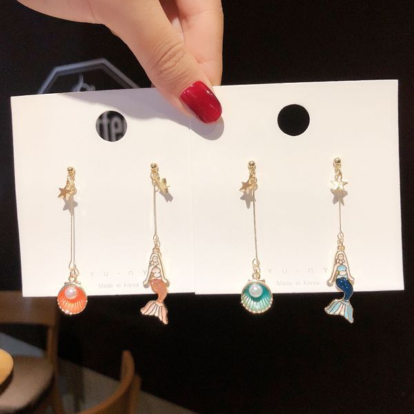 fashion long tassel jewelry cute alloy star shell mermaid earrings for women girls korean style party accessories gifts er1023, Silver
fashion long tassel jewelry cute alloy star shell mermaid earrings for women girls korean style party accessories gifts er1023, Silver
