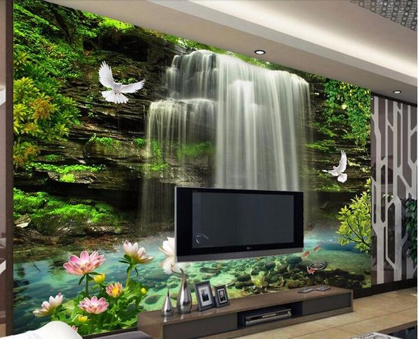 

waterfall pigeon flower wall mural custom p wallpaper living room home decor luxury nature wall papers 3d makeup backdrop
