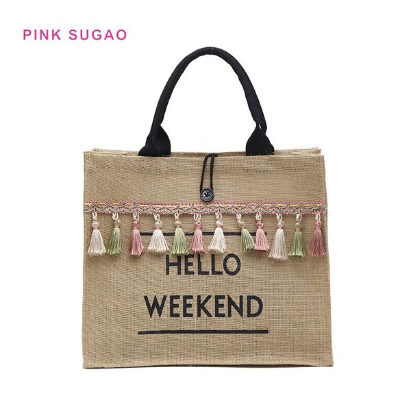 

Pink sugao designer handbags purses women tote bags shoulder handbags cotton and linen high quality hot sales bag factory wholesales handbag