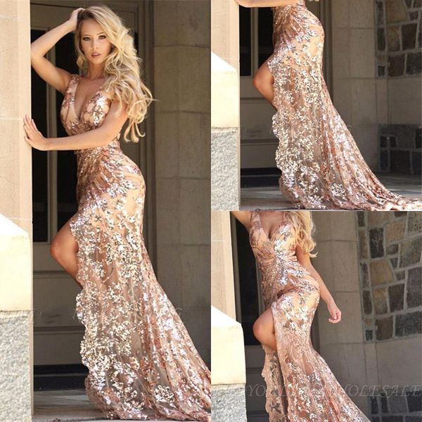 2019 glittering mermaid prom dresses gold appliques front split evening party gown vestido de fiesta bc2578, Black
2019 glittering mermaid prom dresses gold appliques front split evening party gown vestido de fiesta bc2578, Black