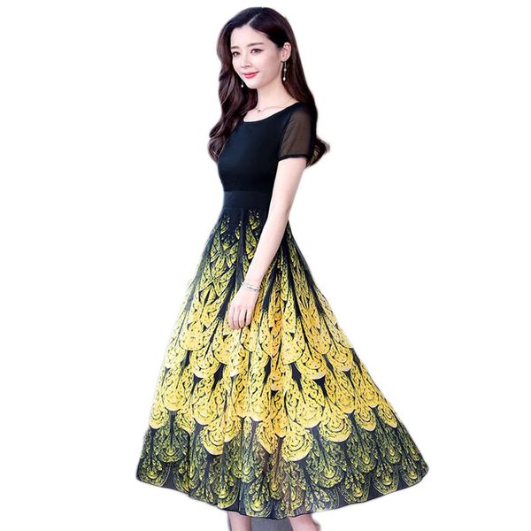 2019 women summer dress plus size short-sleeved chiffon sunflower long dress slim waist rockabilly summer e199, Black;gray
2019 women summer dress plus size short-sleeved chiffon sunflower long dress slim waist rockabilly summer e199, Black;gray