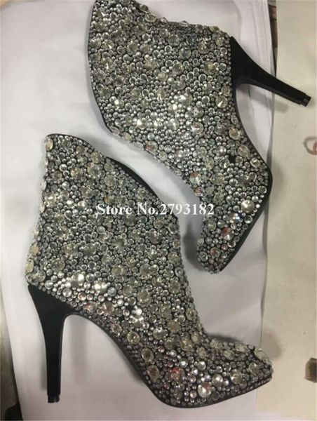 women luxurious bling bling pointed toe thin heel rhinestone short boots slip-on crystal high heel ankle boots club dress shoes, Black
women luxurious bling bling pointed toe thin heel rhinestone short boots slip-on crystal high heel ankle boots club dress shoes, Black