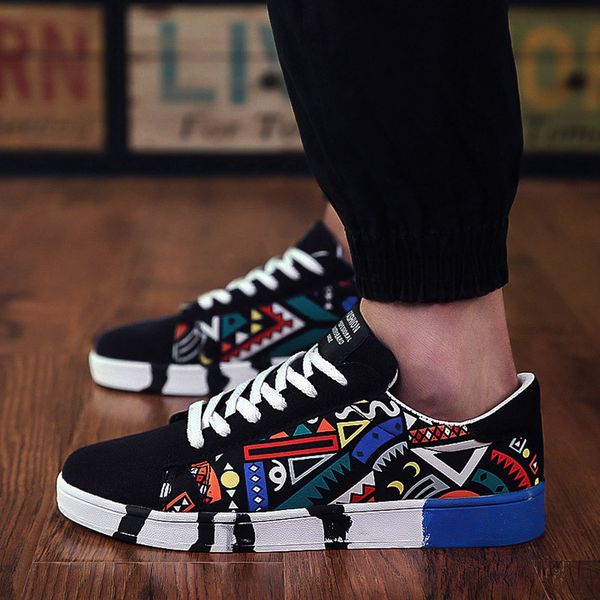 new casual men vulcanized shoes sneakers men's fashion casual lace-up colorful canvas sport graffiti board shoes, Black
new casual men vulcanized shoes sneakers men's fashion casual lace-up colorful canvas sport graffiti board shoes, Black