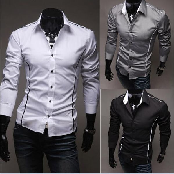 new men dress shirt fashion men long sleeve slim stylish casual shirts for men clothing m6, White;black
new men dress shirt fashion men long sleeve slim stylish casual shirts for men clothing m6, White;black