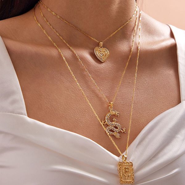 3 pcs/set bohemia portrait alloy gold vintage rose heart dragon pendant necklaces for women fashion long necklace jewelry gifts, Silver
3 pcs/set bohemia portrait alloy gold vintage rose heart dragon pendant necklaces for women fashion long necklace jewelry gifts, Silver