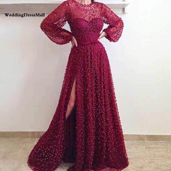 new collection custom made evening dresses puffy sleeves burgundy wine red heavy beading pearls with slit, Black;red
new collection custom made evening dresses puffy sleeves burgundy wine red heavy beading pearls with slit, Black;red