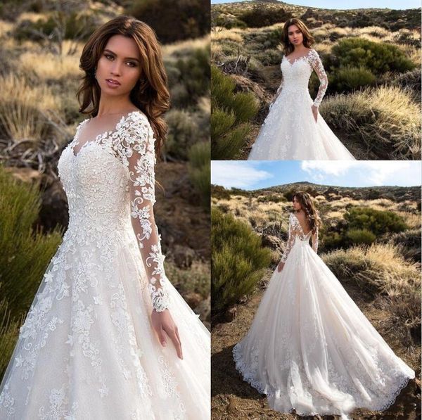 gorgeous country ivory long sleeves a-line wedding dresses backless lace tulle bridal gowns plus size robe de mariage 2019, White
gorgeous country ivory long sleeves a-line wedding dresses backless lace tulle bridal gowns plus size robe de mariage 2019, White