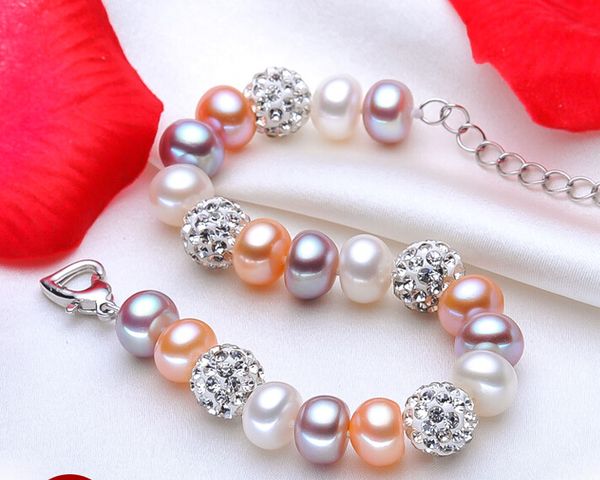 8-9mm natural freshwater pearl bracelet mixed color purple pink ball love buckle adjustment chain, Golden;silver
8-9mm natural freshwater pearl bracelet mixed color purple pink ball love buckle adjustment chain, Golden;silver
