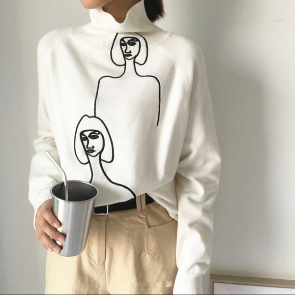 2019 new arrival women sweater cartoon embroidery female jumper long sleeve turtleneck mujer sueter long sleeve pullover, White;black
2019 new arrival women sweater cartoon embroidery female jumper long sleeve turtleneck mujer sueter long sleeve pullover, White;black
