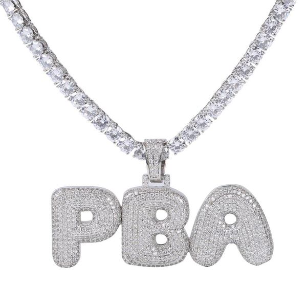 

a-z пользовательского имя bubble letters ожерелье шарма для мужчины женщины золото серебро цвет цирконий с rope chain подарками, Silver