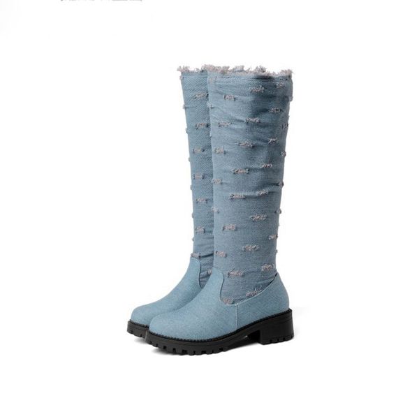 super big size 34-52 stretch fabric denim knee high boots round toe women autumn winter med heels shoes woman, Black
super big size 34-52 stretch fabric denim knee high boots round toe women autumn winter med heels shoes woman, Black