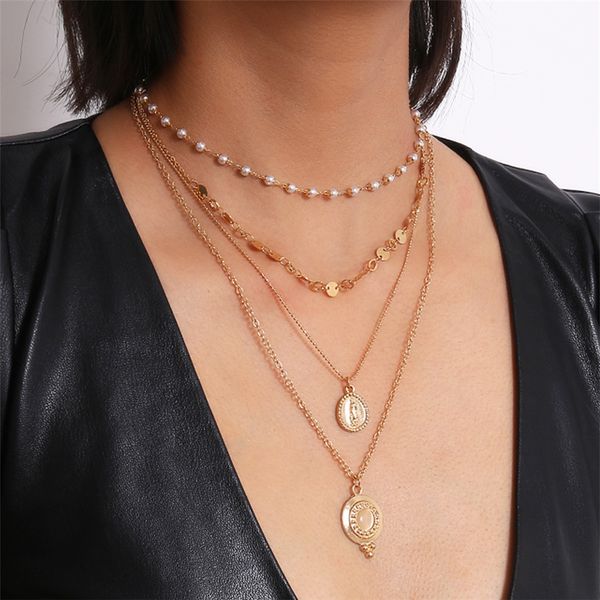 bohemian multilayer necklace crystal virgin mary pendant necklace alloy sequin choker charm jewelry for women, Silver
bohemian multilayer necklace crystal virgin mary pendant necklace alloy sequin choker charm jewelry for women, Silver