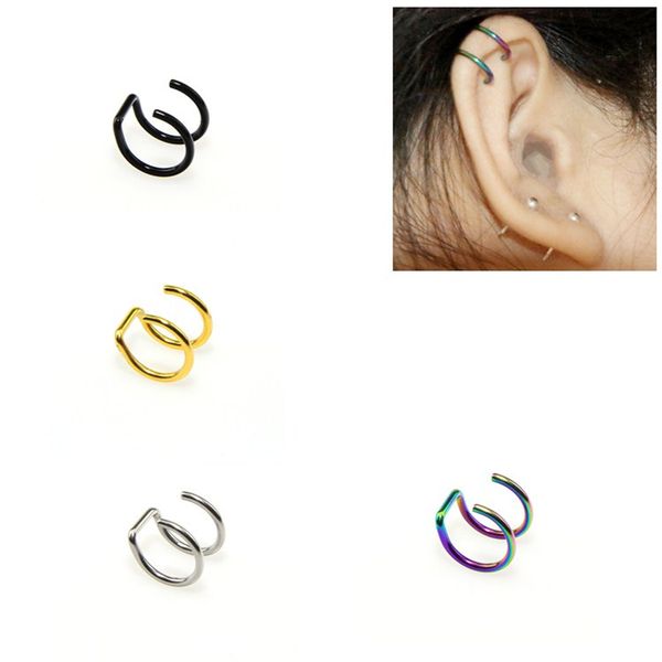 1pcs clip on wrap earring tragus stainless steel 2 rings ear cuff clip nose ring fake piercing body jewelry dilataciones falsas, Slivery;golden
1pcs clip on wrap earring tragus stainless steel 2 rings ear cuff clip nose ring fake piercing body jewelry dilataciones falsas, Slivery;golden
