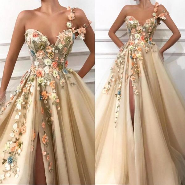 one shoulder tulle a line long prom dresses 3d floral lace applique beaded split floor length formal party evening dresses, Black;red
one shoulder tulle a line long prom dresses 3d floral lace applique beaded split floor length formal party evening dresses, Black;red