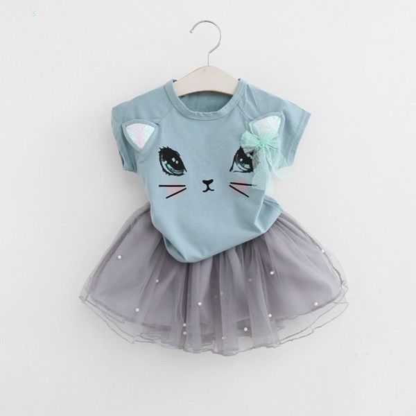 2020 new 2pcs baby clothes sets girls sweet summer cartoon kitten printed t-shirts + net veil skirt, White
2020 new 2pcs baby clothes sets girls sweet summer cartoon kitten printed t-shirts + net veil skirt, White