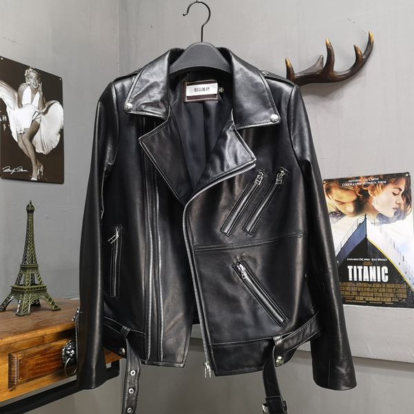 women's leather & faux genuine jacket women natural real sheepskin ladies coat autumn winter motorcycle zipper soft outerwear female pl, Black
women's leather & faux genuine jacket women natural real sheepskin ladies coat autumn winter motorcycle zipper soft outerwear female pl, Black