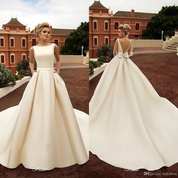 2020 vintage country satin wedding dresses with pockets backless bow boho beach a line backless wedding dress bridal gowns, White
2020 vintage country satin wedding dresses with pockets backless bow boho beach a line backless wedding dress bridal gowns, White