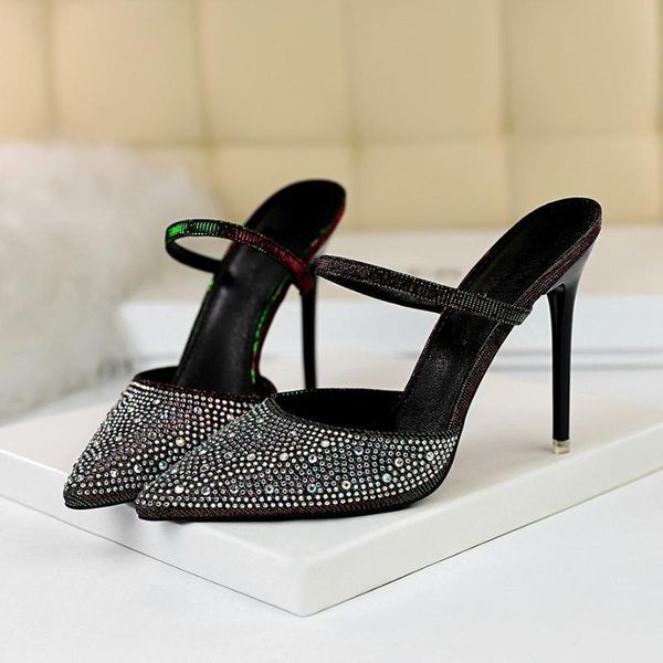 2019 summer women 11cm high heels slides female gradient glitter bling mules slippers lady crystal scarpins sandals shoes, Black
2019 summer women 11cm high heels slides female gradient glitter bling mules slippers lady crystal scarpins sandals shoes, Black
