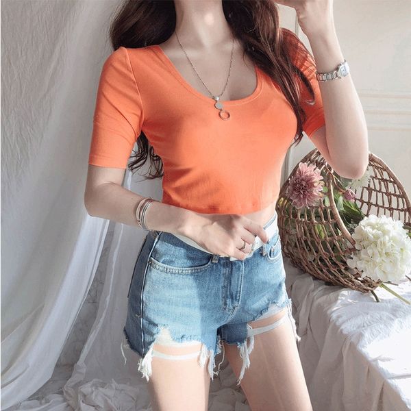 half sleeve solid t- jacket color tight t-shirt female low chest round neck big neckline base shirt low collar slim short jacket, White
half sleeve solid t- jacket color tight t-shirt female low chest round neck big neckline base shirt low collar slim short jacket, White