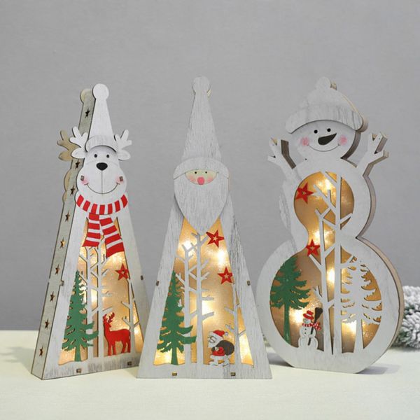 

new year christmas decoration crafts color painted led light up wooden tableornaments battery not icnluded lt