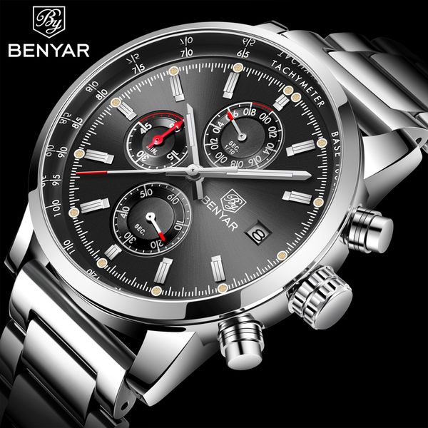 benyar fashion chronograph sport watches reloj hombre stainless steel strap quartz watch clock relogio masculino, Slivery;brown
benyar fashion chronograph sport watches reloj hombre stainless steel strap quartz watch clock relogio masculino, Slivery;brown