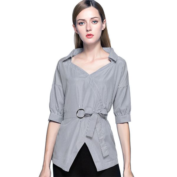 office lady women blouse stripe patchwork turn down collar slim short sleeve shirt female, White
office lady women blouse stripe patchwork turn down collar slim short sleeve shirt female, White