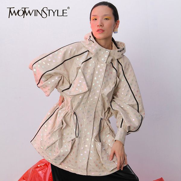 twotwinstyle women dot drawstring spliced trench new lapel long sleeve loose fit windbreaker fashion tide autumn winter 2019, Black;brown
twotwinstyle women dot drawstring spliced trench new lapel long sleeve loose fit windbreaker fashion tide autumn winter 2019, Black;brown