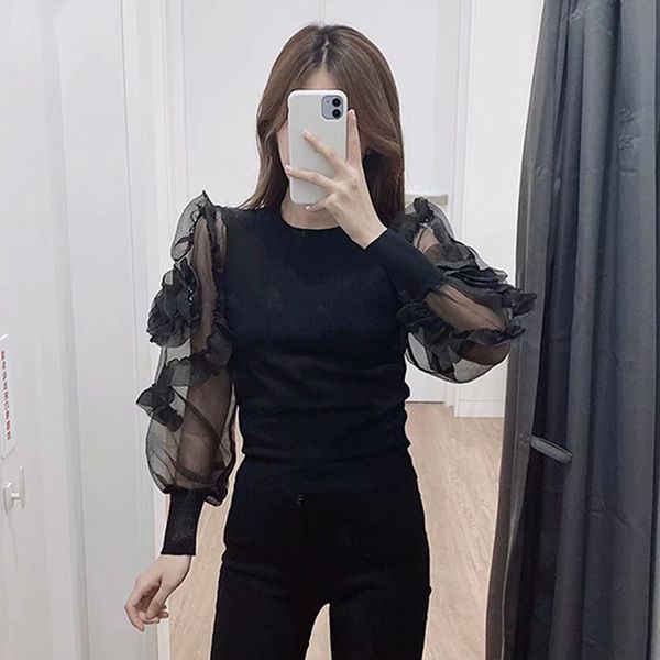 women mesh blouse 2020 autumn black shirts long transparent lantern sleeve o neck solid casual ladies blusas feminina, White
women mesh blouse 2020 autumn black shirts long transparent lantern sleeve o neck solid casual ladies blusas feminina, White