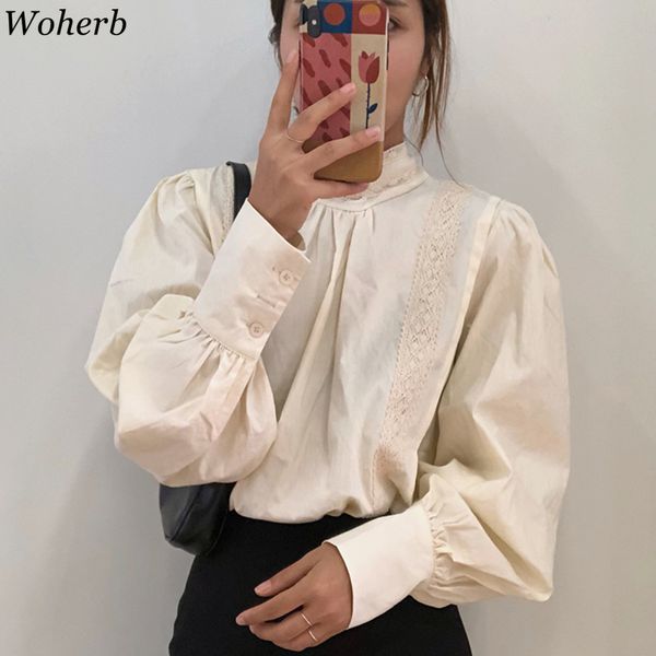 woherb elegant blouse women shirt korean stand collar puff long sleeve lace pleated blouses fashion blusas ladies modis, White
woherb elegant blouse women shirt korean stand collar puff long sleeve lace pleated blouses fashion blusas ladies modis, White