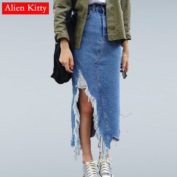 alien kitty women split front hole denim skirt 2019 new fashion summer long pencil skirt women blue slit high waist casual, Black
alien kitty women split front hole denim skirt 2019 new fashion summer long pencil skirt women blue slit high waist casual, Black