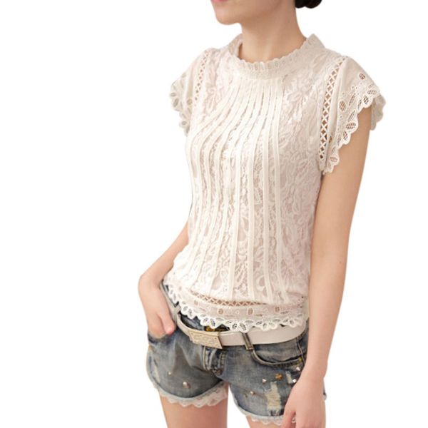 2019 new style summer female fashion hollow out lace-blouse women's short sleeve blouse shirts, White
2019 new style summer female fashion hollow out lace-blouse women's short sleeve blouse shirts, White